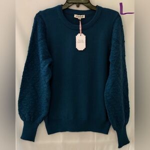 Nannette Deep Teal Sweater with Textured Sleeves